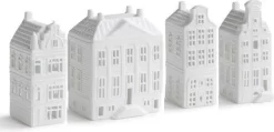 Waxinelichthouder - Set Van 4 - Grachtenpand - Theelichthouder - Nieuwe Woning - House Warming Cadeau - Hollandse Cadeautjes - Kersthuisjes