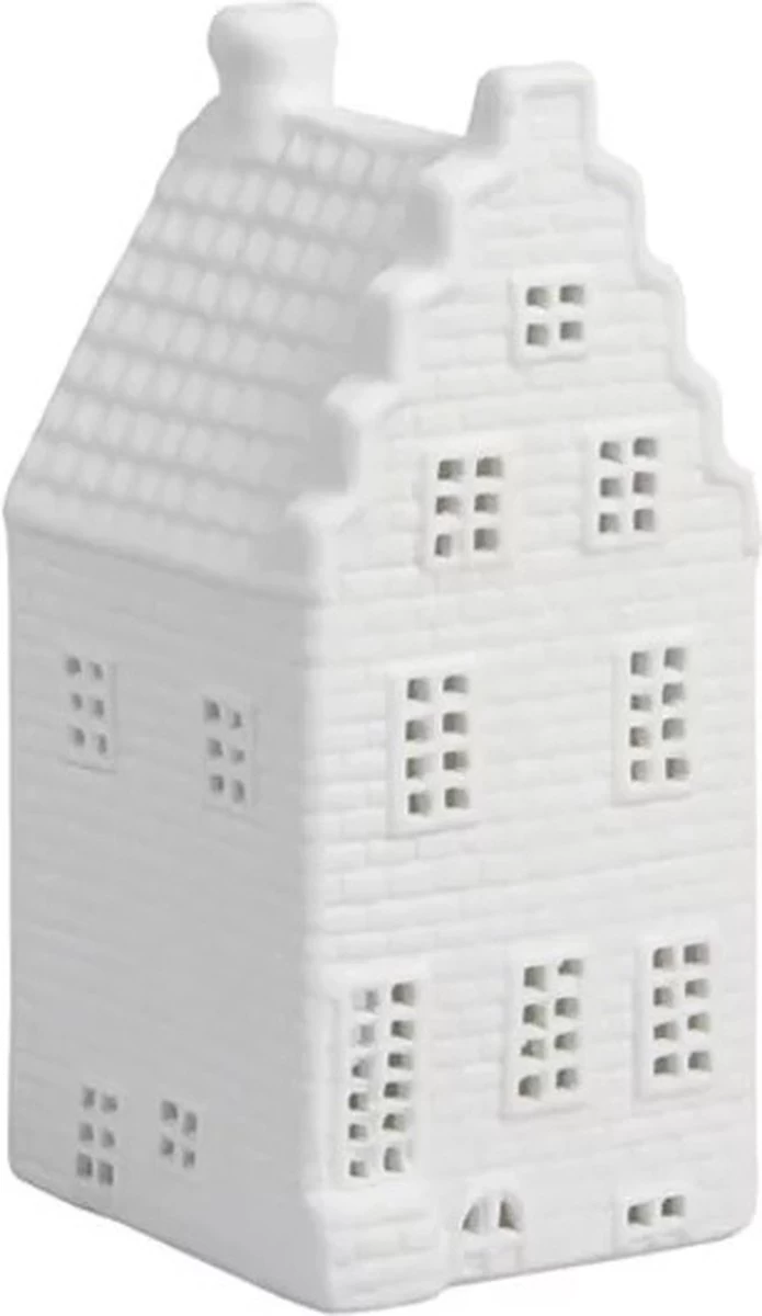 Huisje Waxinelichthouder - 13,5 Cm - Wit - &Klevering - Hollandse Cadeautjes - Moederdag Cadeautje Voor Mama - Cadeau Voor Mama